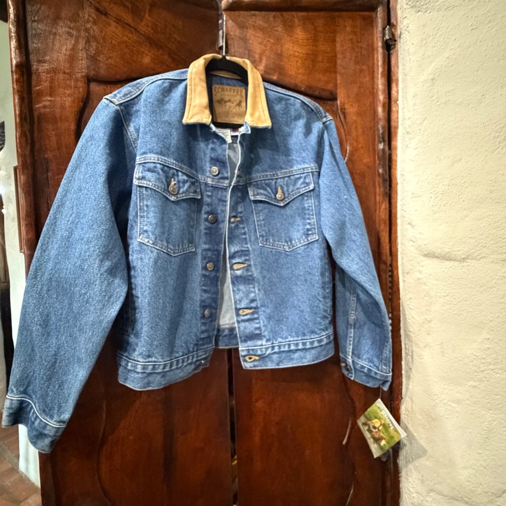 Schaefer Outfitters Denim Jacket with Leather Collar NEW WITH TAGS - Picture 3 of 6
